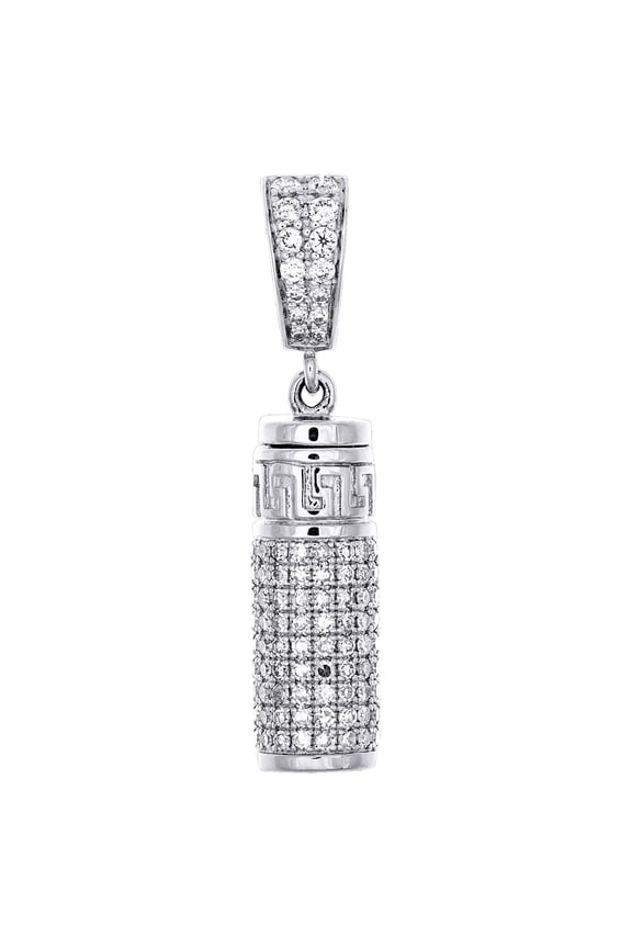 10K White Gold Diamond Unisex Greek Key Charm Cylinder Ash Holder Pendant 1 Ct.