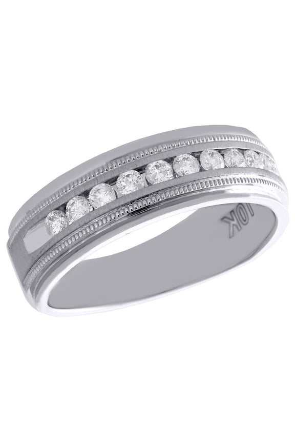 10K White Gold Diamond Wedding Band Brushed Finish Mens Engagement Ring 0.50 Ct.