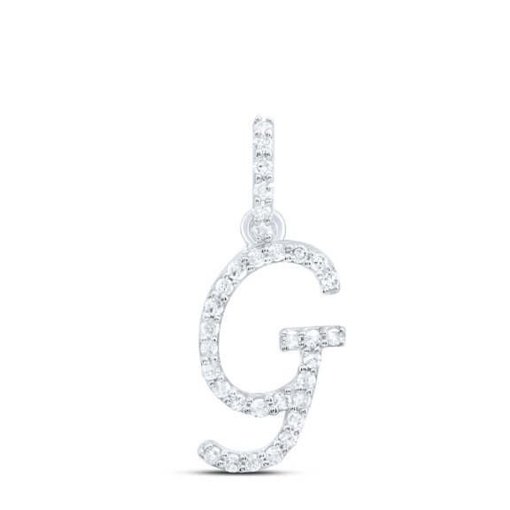 10K White Gold Diamond Women Fancy Script Font Initial G Letter Pendant 1/8 CT