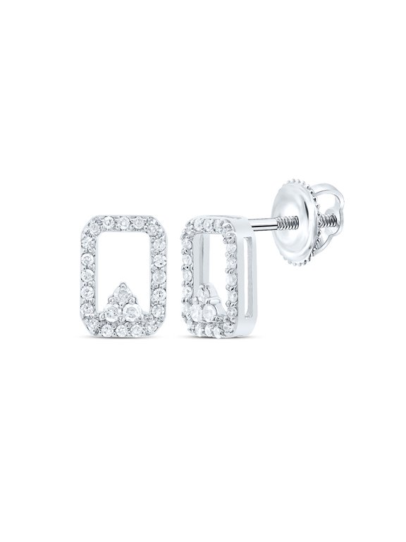 10K White Gold Diamond Women's 7mm Triangle in Rectangle Stud Earrings 1/6 CT