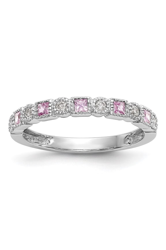 10K White Gold Diamond w/Pink Sapphire Band