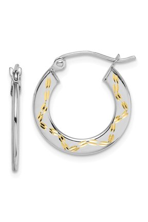 10K White Gold Earring Hoop Women'S 19 mm 18 & Yellow Rhodium Diamond-Cut Earrings