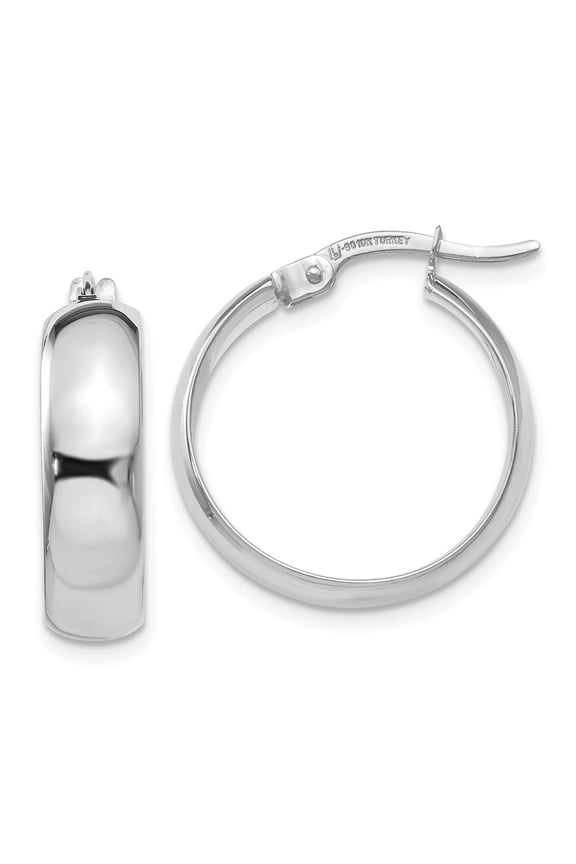 10K White Gold Earring Hoop Women'S 19 mm 4 Polished Hinged Earrings