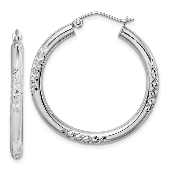 10K White Gold Earring Hoop Women'S 31 mm 30 Cut 3Mm Earrings