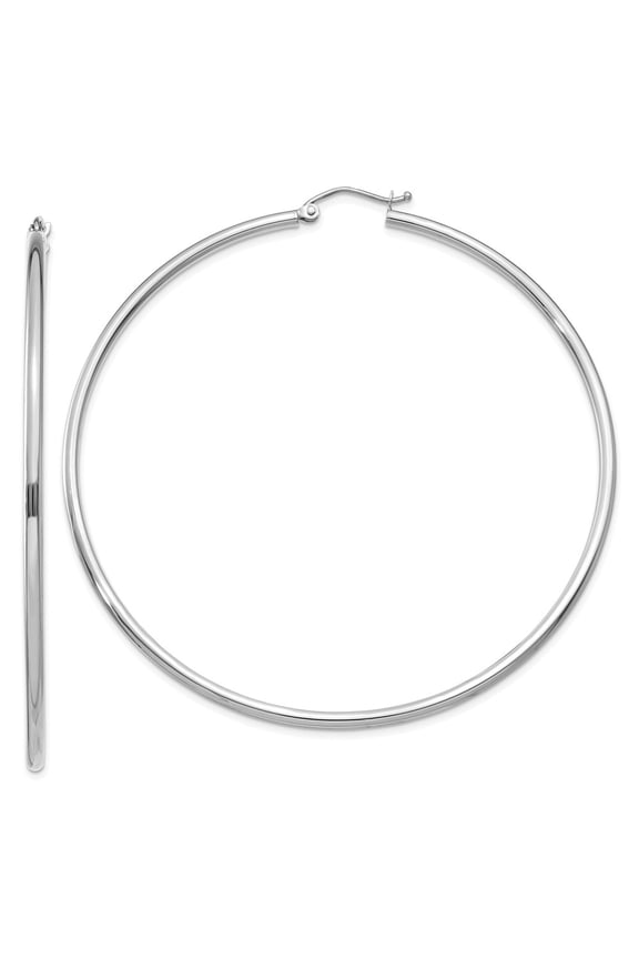 10K White Gold Earring Hoop Women'S 60 mm 2 Polished 2Mm Tube Earrings