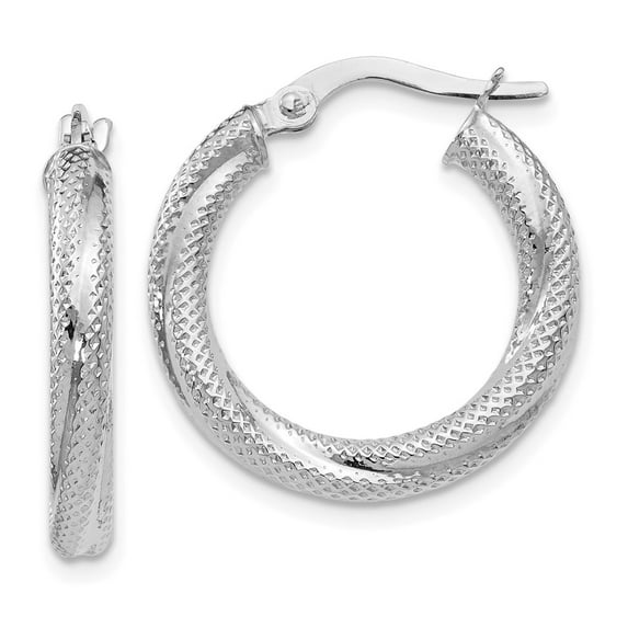 10K White Gold Earring Hoop Women'S Textured 21 mm 20.5