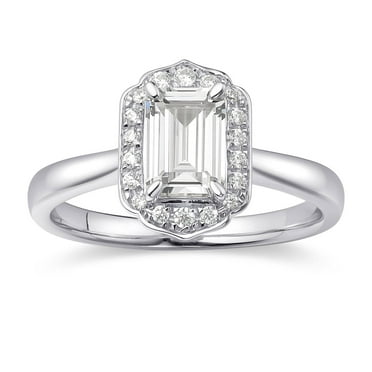 10K White Gold Emerald cut Moissanite Engagement Ring Jewelry Gifts for Women