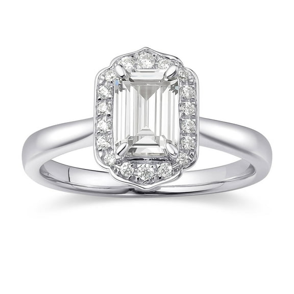 10K White Gold Emerald cut Moissanite Engagement Ring Jewelry Gifts for Women