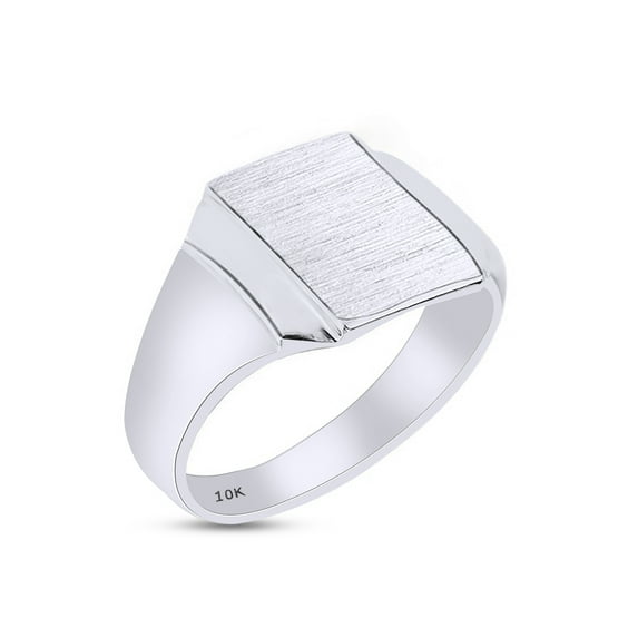 AFFY 10K White Gold Engravable Signet Ring Brush Finished On Top Jewelry, Ring Size-13.5