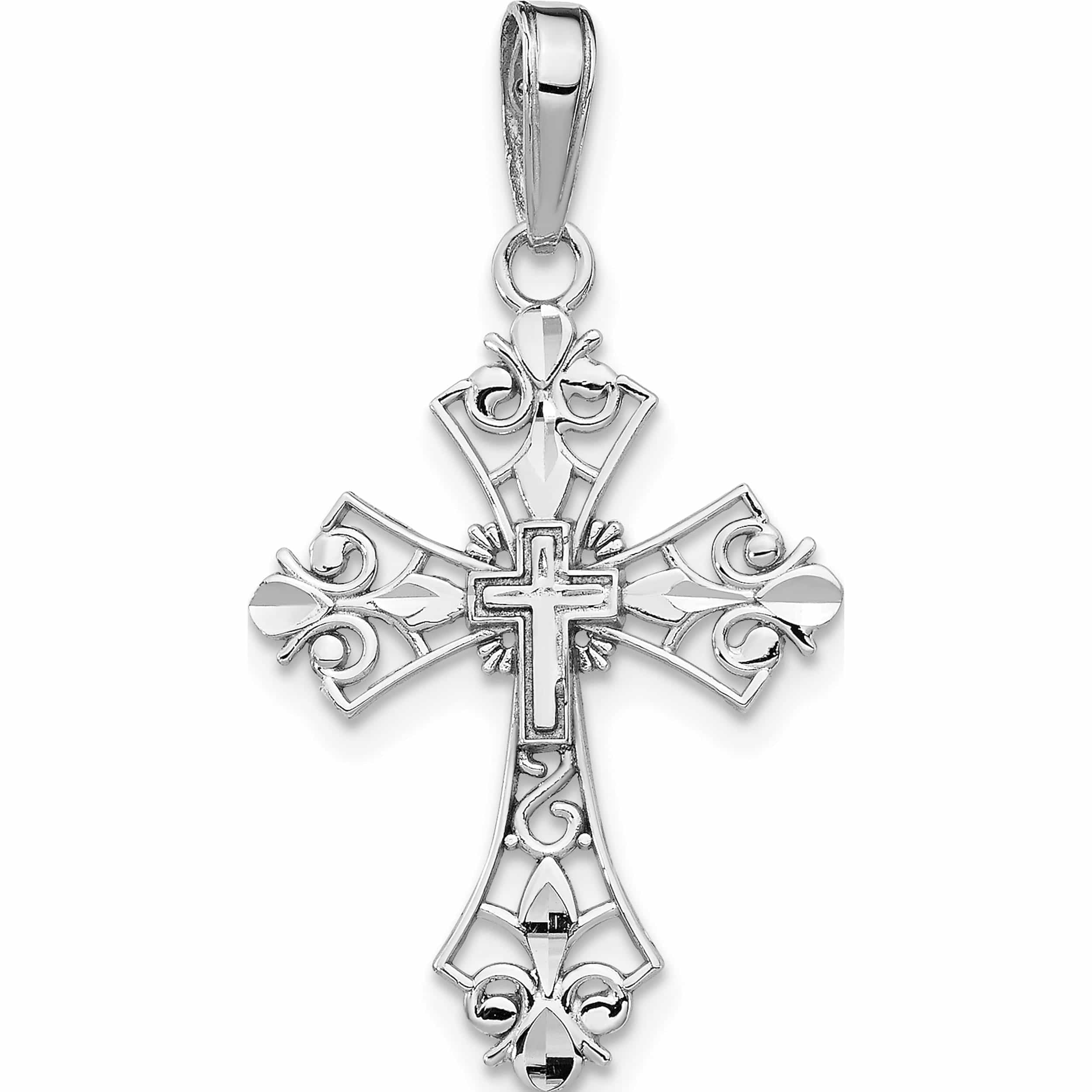 10K White Gold Filigree Cross Charm (29 X 16) Made In Peru -Jewelry By Sweet Pea