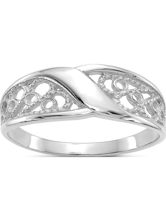 10K White Gold Polished Filigree Wave Ring