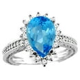 thumbnail image 1 of 10K White Gold Genuine Blue Topaz Ring Halo Pear 12x8mm Diamond Accent size 9, 1 of 4