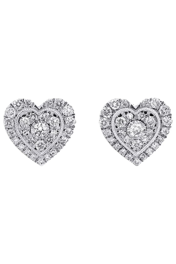 10K White Gold Genuine Diamond Women's 10mm Cluster Heart Stud Earrings 1/2 CT