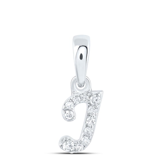 10K White Gold Genuine Diamond Women's Block Font Initial J Mini Pendant 1/20 CT