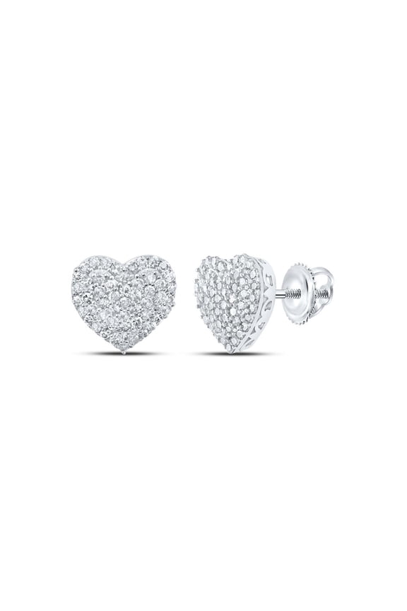10K White Gold Genuine Diamond Women's Cluster Halo Heart Stud Earrings 1/2 CT