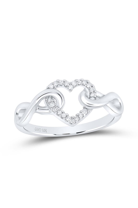 10K White Gold Genuine Round Diamond Women's Infinity Twist Heart Ring 1/10 CT