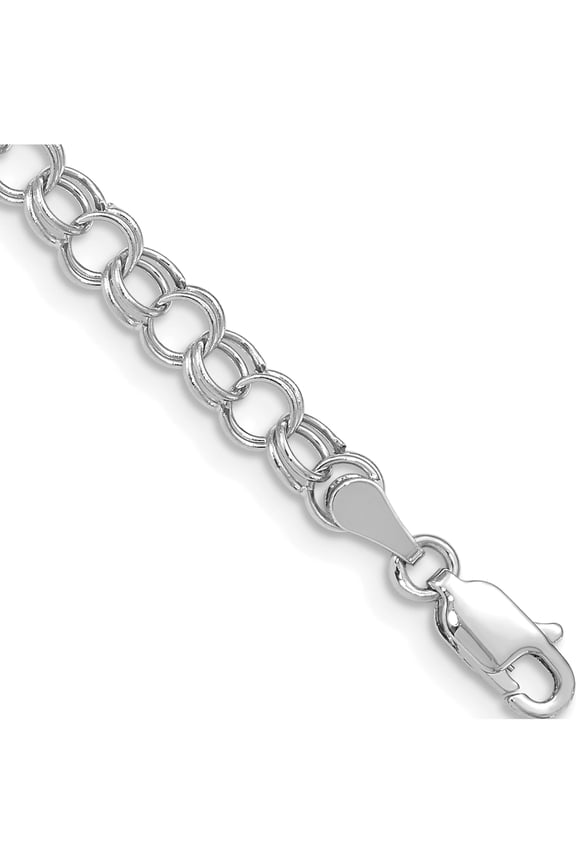 10K White Gold Hollow Double Link Charm Bracelet (Width 5) (Length 7) - Jbsp