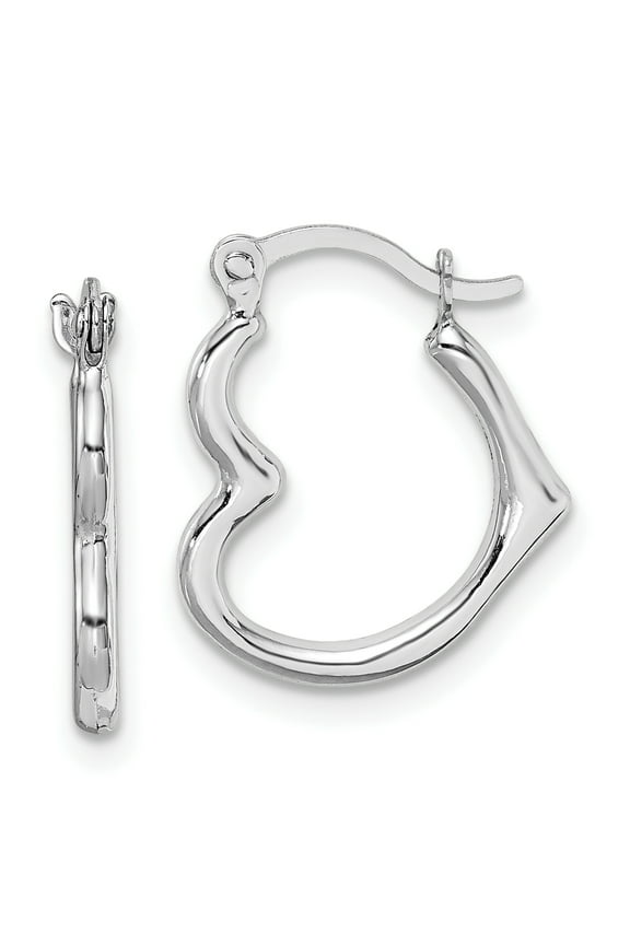 10K White Gold Hollow Heart Shaped Hoop Earrings