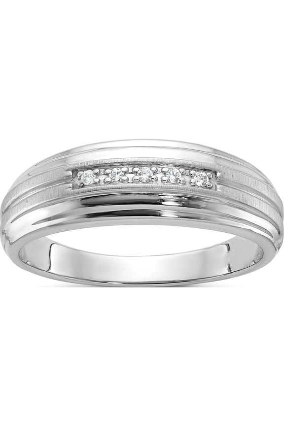 IBGoodman 10K White Gold Men's Polished Satin and Grooved 5-Stone 1/20 Carat A Quality Diamond Ring