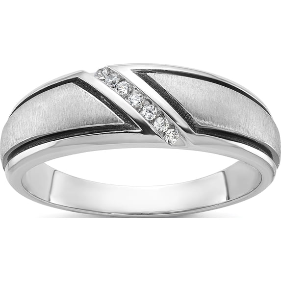 10K White Gold Ibgoodman With Black Rhodium Men's Polished And Satin 1/15 Carat A Quality Diamond Ringsize 10 - Jbsp