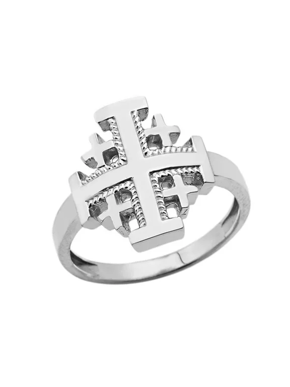 10K White Gold Jerusalem Cross Ring- Size 12