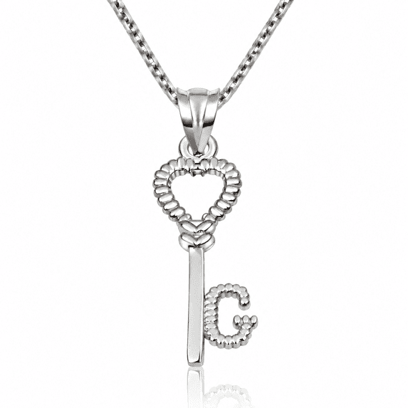 35 Lettering Gold 10K White Gold Key Letter Love Pendant Necklace Initial G (18 INCHES ...