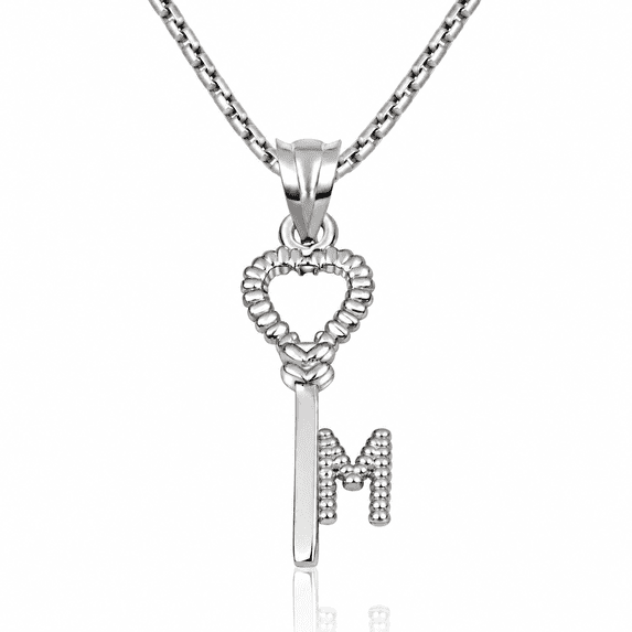 10K White Gold Key Letter Love Pendant Necklace Initial M (22 INCHES ...