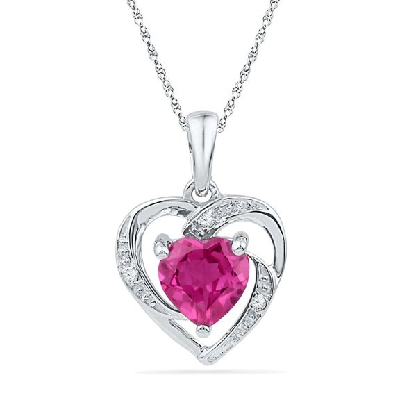 10K White Gold Lab Created Ravishing Ruby Lovely Sparkling Heart Necklace Pendant 1-1/8 Ctw.