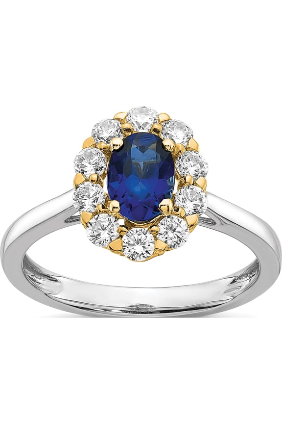 10K White Gold Lab Grown Diamond & Cr. Oval Blue Sapphire Fashion Ring (Size 7) Made In India rm6990-cs-100-0walg