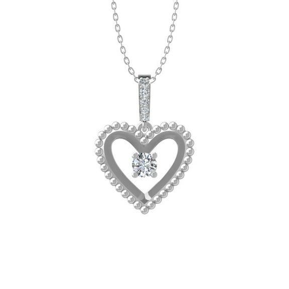 10K White Gold Lab Grown Diamond Heart Pendant with Silver Cable Chain Necklace 18" (1/8 Carat VS Clarity, D-F Color)