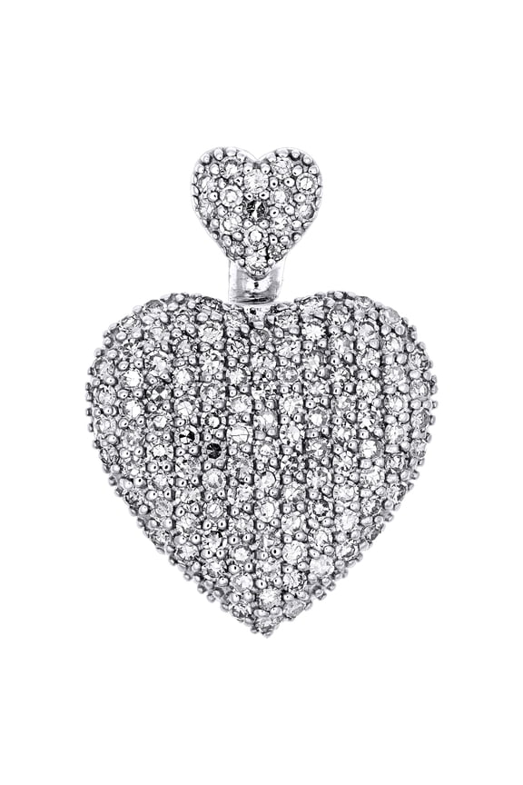 10K White Gold Ladies Round Cut Diamond Heart Ash Holder Charm Pendant .75 Ct.