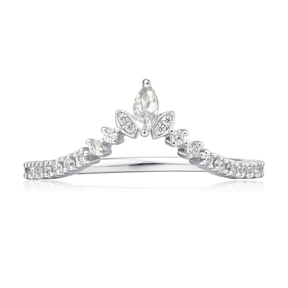 10K White Gold Marquise Moissanite V Shaped Wedding ring for Women
