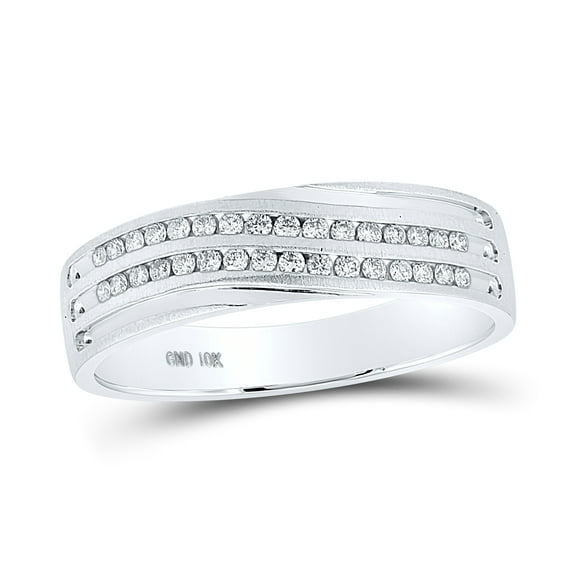 10K White Gold Men's Round Dia. Wedding Band Ring 1/4ctw, Men's Size: 7-13