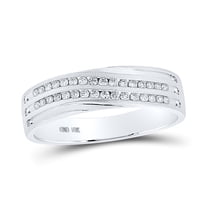 10K White Gold Men's Round Dia. Wedding Band Ring 1/4ctw, Men's Size: 7-13