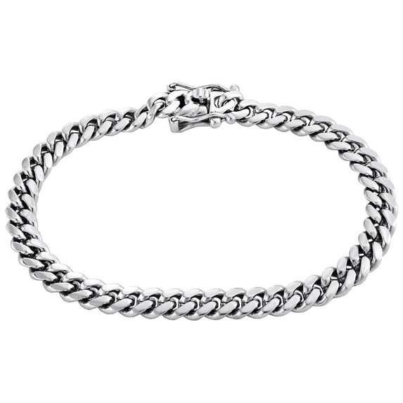 10K White Gold Mens 6.50mm Solid Miami Cuban Link Fancy Box Clasp Bracelet 8"