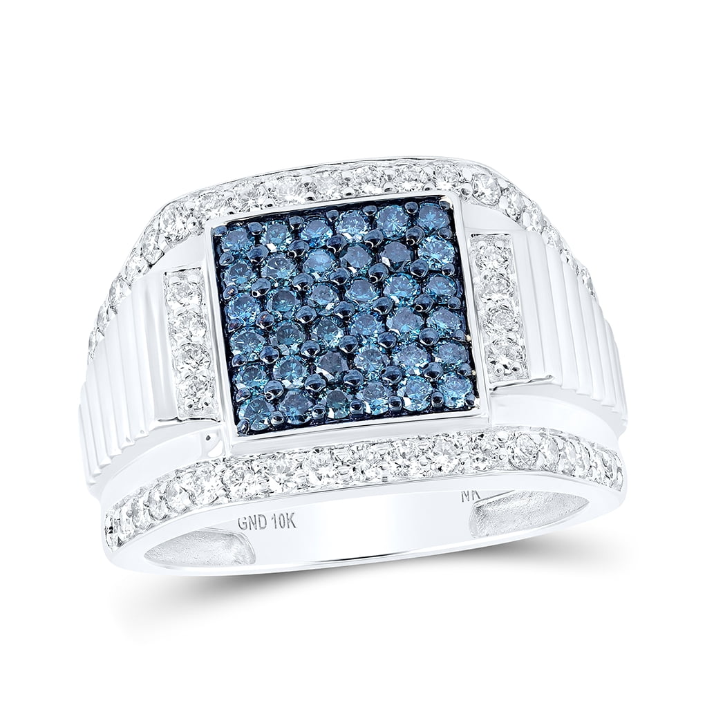 10K White Gold Mens Round Blue Color Treated Diamond Square Ring 1-5/8 ...