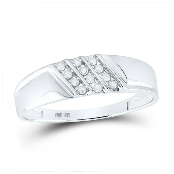 10K White Gold Mens Round Channel-set Diamond Diagonal Triple Row Wedding Band 1/8 Cttw, Mens Size: 7-13