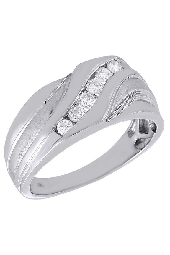 10K White Gold Mens Round Cut Diamond Wedding Band Channel Set Ring 0.33 Ct.