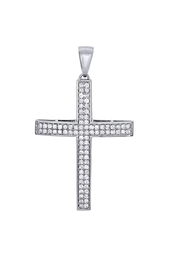 10K White Gold Mens Round Diamond Domed Cross Pendant 2.80" Pave Set Charm 3 Ct.