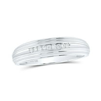 10K White Gold Mens Round Diamond Ridged Edges Wedding Anniversary Band Ring 1/10 Cttw, Mens Size: 7-13