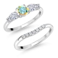 thumbnail image 1 of Gem Stone King 10K White Gold Mercury Mist Mystic Topaz White Moissanite and White Lab Grown Diamond 5 Stone Bridal Engagement Wedding Ring Set for Women (0.86 Cttw, Round: 5MM and 3MM, Size 8), 1 of 6
