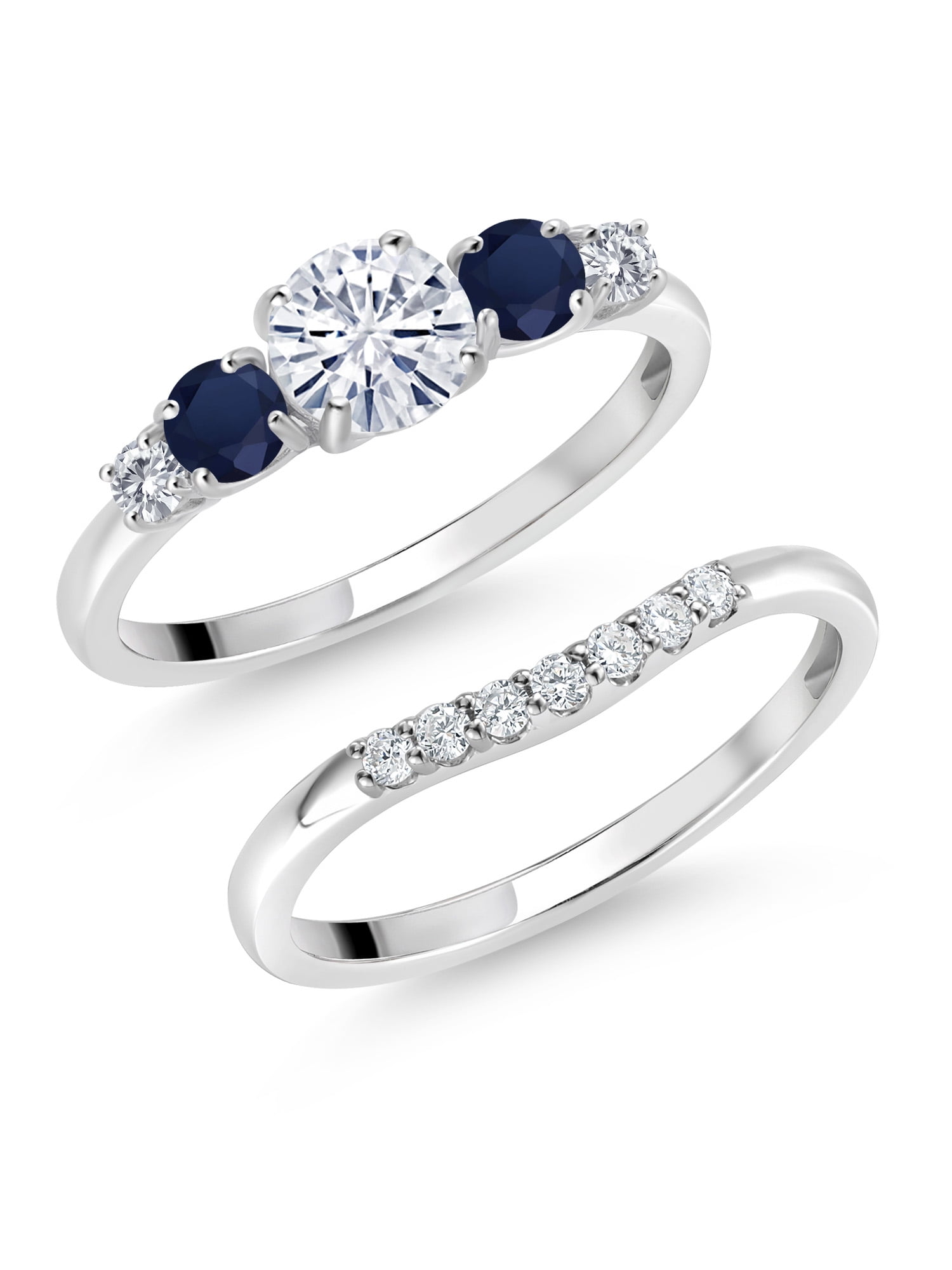 Moissanite and deals sapphire wedding set