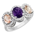thumbnail image 1 of 10K White Gold Natural Amethyst & Morganite 3-Stone Ring Oval Diamond Accent, size 7.5, 1 of 2