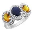 thumbnail image 1 of 10K White Gold Natural Blue Sapphire & Citrine 3-Stone Ring Oval Diamond Accent, size 9.5, 1 of 2