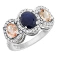 thumbnail image 1 of 10K White Gold Natural Blue Sapphire & Morganite 3-Stone Ring Oval Diamond Accent, size 5.5, 1 of 2