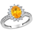 thumbnail image 1 of 10K White Gold Natural Citrine Floral Halo Ring Oval 8x6mm Diamond Accents, size 10, 1 of 4
