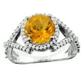 thumbnail image 1 of 10K White Gold Natural Citrine Ring Round 8mm Diamond Accent, size 7.5, 1 of 4