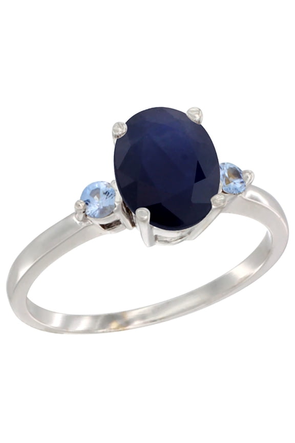 10K White Gold Natural Diffused Ceylon Sapphire Ring Oval 9x7 mm Light Blue Sapphire Accent, size 10