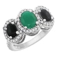 thumbnail image 1 of 10K White Gold Natural HQ Emerald & Black Onyx 3-Stone Ring Oval Diamond Accent, size 7.5, 1 of 2