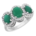 thumbnail image 1 of 10K White Gold Natural HQ Emerald & Cabochon Emerald 3-Stone Ring Oval Diamond Accent, size 6, 1 of 2
